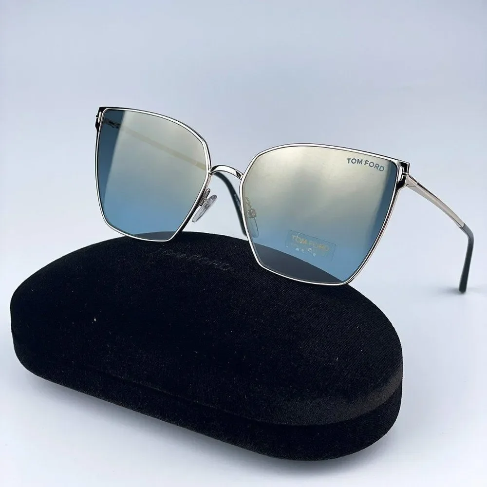 NEW Tom Ford FT0653/S 28V Gold Rose Blue Mirrored Metal Cat Eye Women Sunglasses